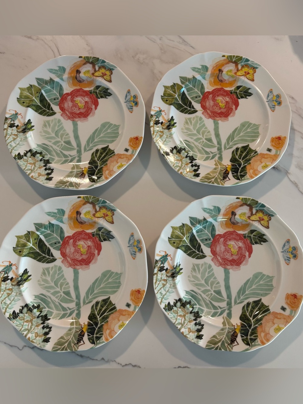 Anthropologie Shelley Hesse Watercolor Petals Salad Plates – Set of 4